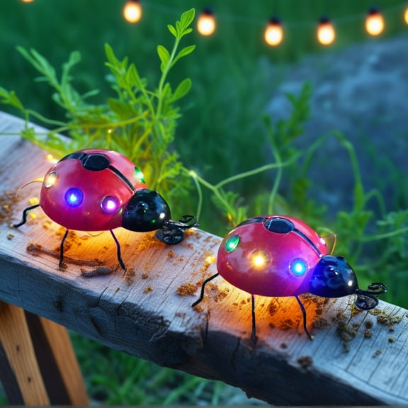 Solar Ladybug Lights,Metal Garden Wall Art ,Sculpture Hanging Decorations,Cute Ladybugs Yard Art Lawn Ornaments, Ladybugs Lamp Garden Decor Statues Indoor Outdoor