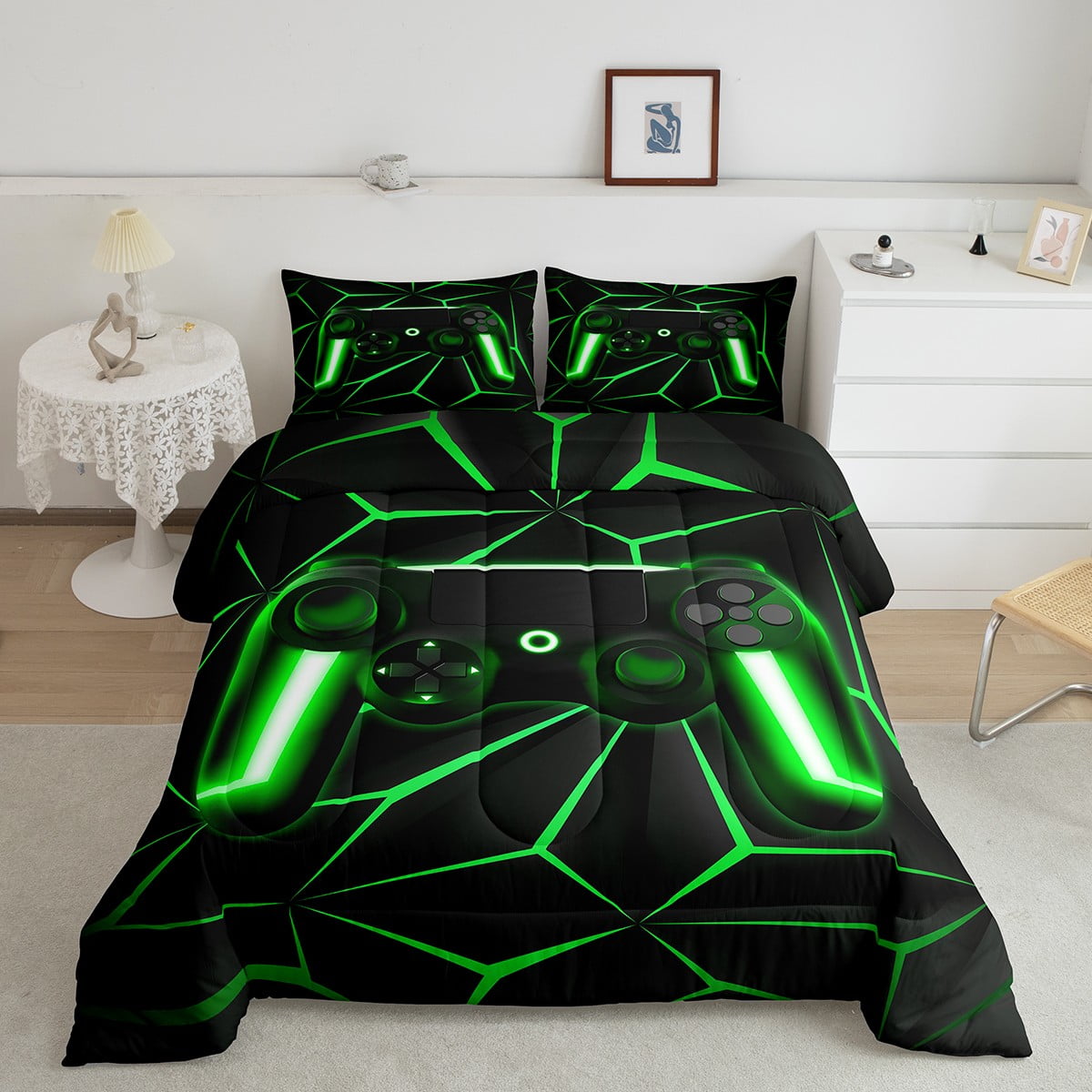 Bedlam Game Glow Duvet Cover Single Size — Glow In The Dark Gamer Bedding With 2 Pillowcases, Video Game Theme
