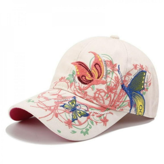 Embroidery Baseball Cap Sequins Butterfly Colorful Sun Hats, Adjustable Adjustable Baseball Caps for Men Women