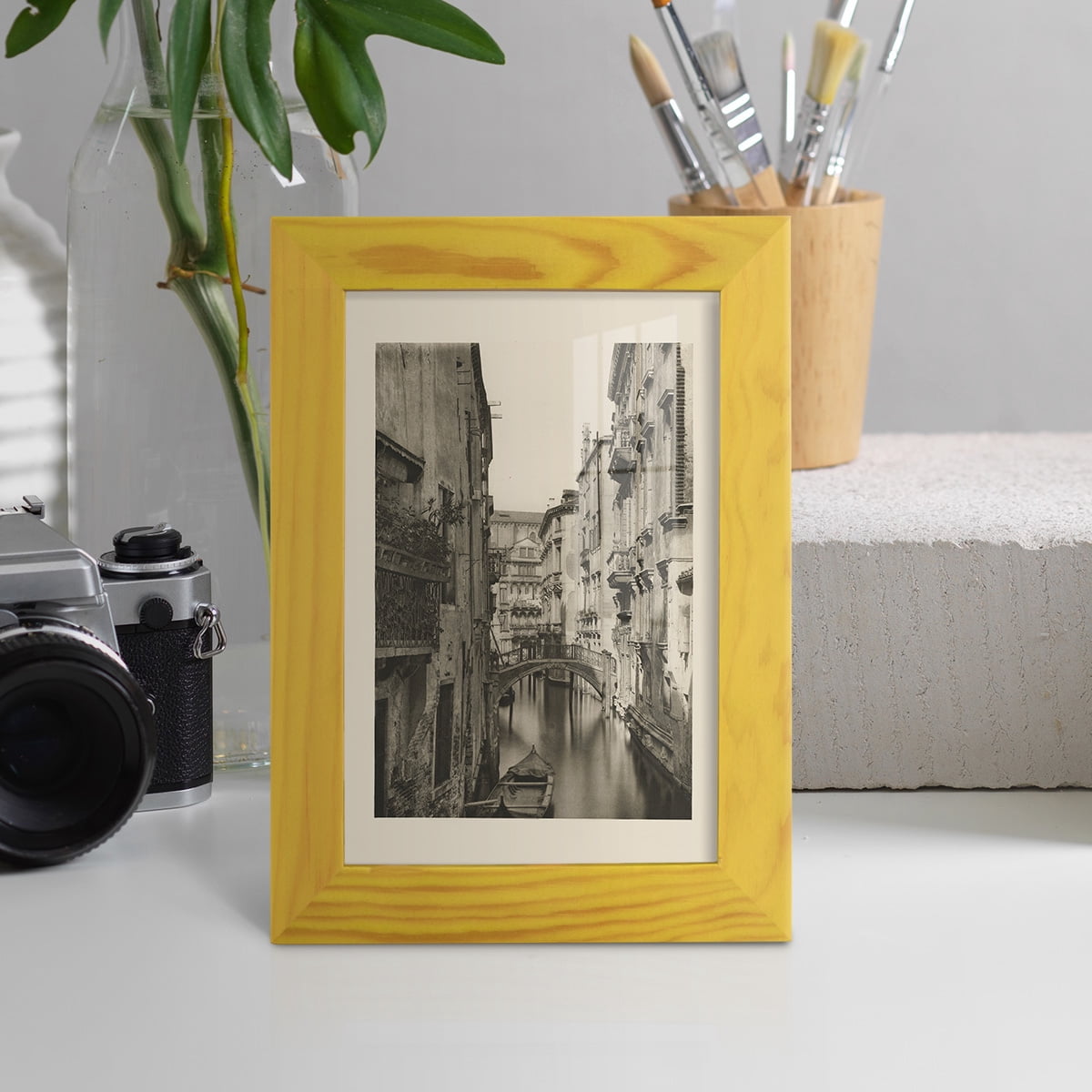 Vintage Views of Venice IV - Framed Print w/glass - Sunflower Yellow