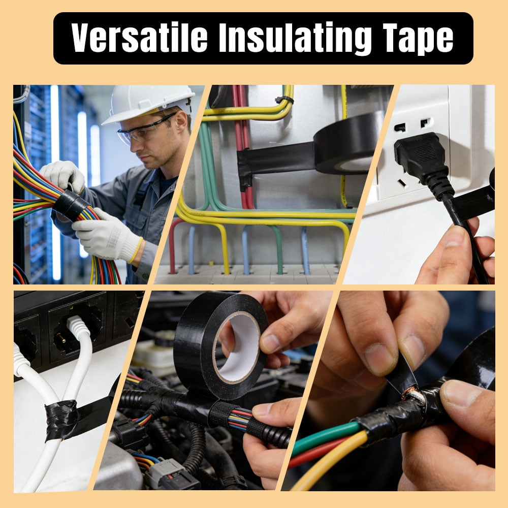 100 Black Electrical Tape, 3/4 in x 66 ft, Waterproof Vinyl Electric Tape, High Temperature  Insulation Tape for Home Outdoor Wire Repair, Electrical Protection, Automotive and Industrial Use