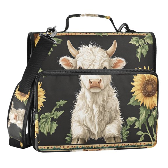 ALAZA Zipper Binder Bag Sunflower Highland Cattle 3 Ring File Folder Binder Organizer Bag