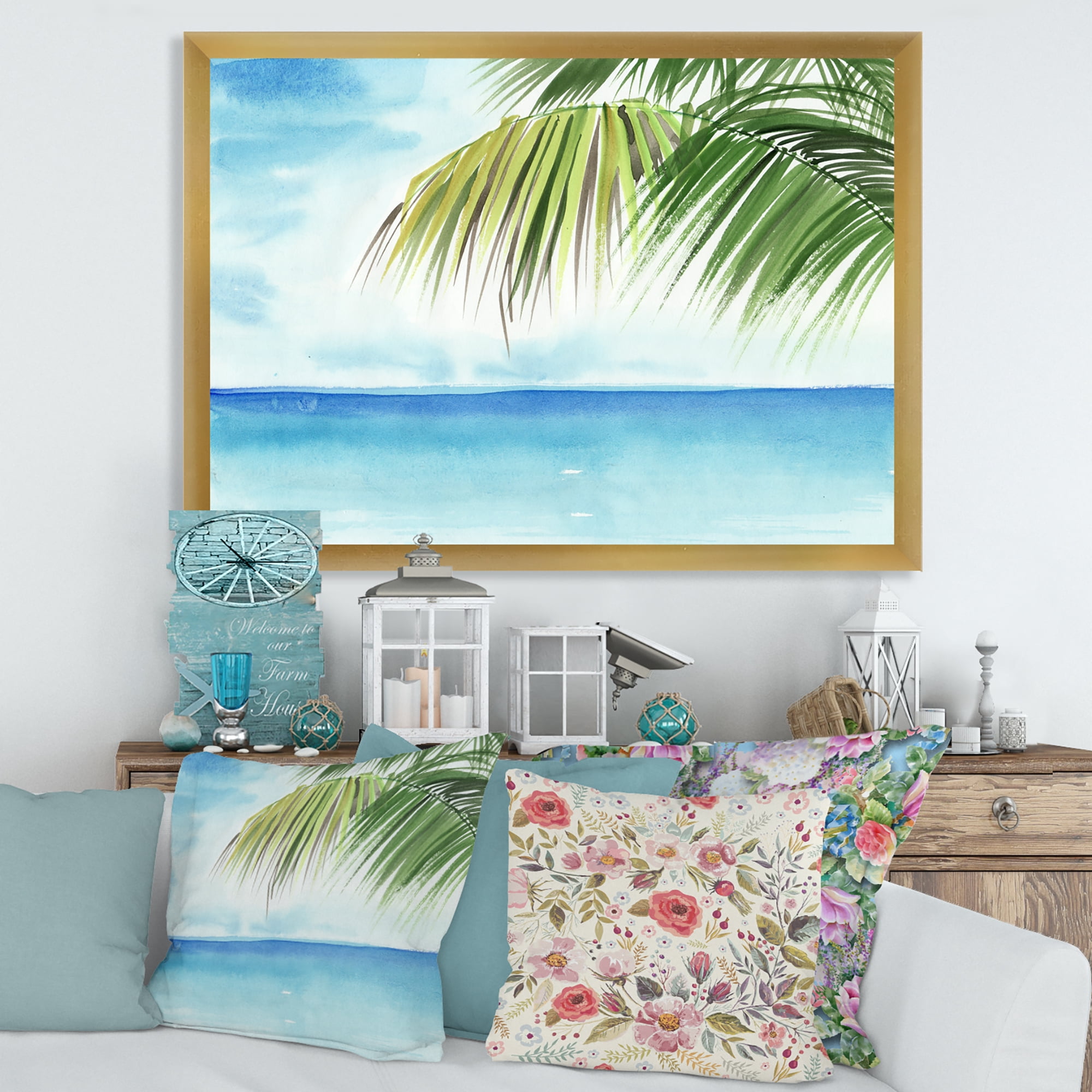 Designart 'Palm Beach Resort At Sunrise III' Nautical & Coastal Framed Art Print