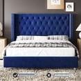 thumbnail image 6 of Merluxy Queen Bed Frame Upholstered Wingback Headboard Velvet Tufted Diamond Button/No Box Spring Needed/Navy Blue, 6 of 6