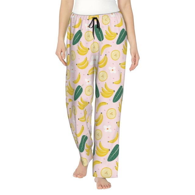 Balery Banana With Leaves Pantalones de pijama para mujer, pijamas ultraligeros, pantalones de estar por casa-Medium