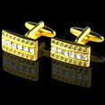 thumbnail image 1 of Gold Mens Stainless Steel Rectangle with Zirconia's Cufflinks for Shirt with Box - Hand Crafted, 1 of 1