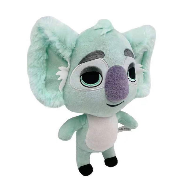 muñeco de peluche back to the outback, regalo de cumpleaños para niñas y niños, regalo navideño: koala de 25 cm Peluche koala de 25 cm, vista frontal con cabeza grande y orejas redondeadas y cuerpo vertical. Pelaje aterciopelado multicolor en verde menta con vientre blanco, nariz púrpura, ojos y cejas bordadas en gris y patas con puntas negras. Fondo blanco neutro; apto para abrazos, juego y para decorar cama o cochecito.