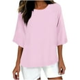 thumbnail image 2 of Viluyesy 3/4 Sleeves T-Shirt Women Round Neck Shirt Tops Loose Blouse Pink Size 2XL, 2 of 4