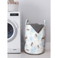 thumbnail image 3 of Moose Laundry Bag, Winter Forest Retro Style Illustration Reindeer and Trees Snowy Xmas Nature, Hamper Basket with Handles Drawstring Closure for Laundromats, 13" x 19", Brown Blue, by Ambesonne, 3 of 4