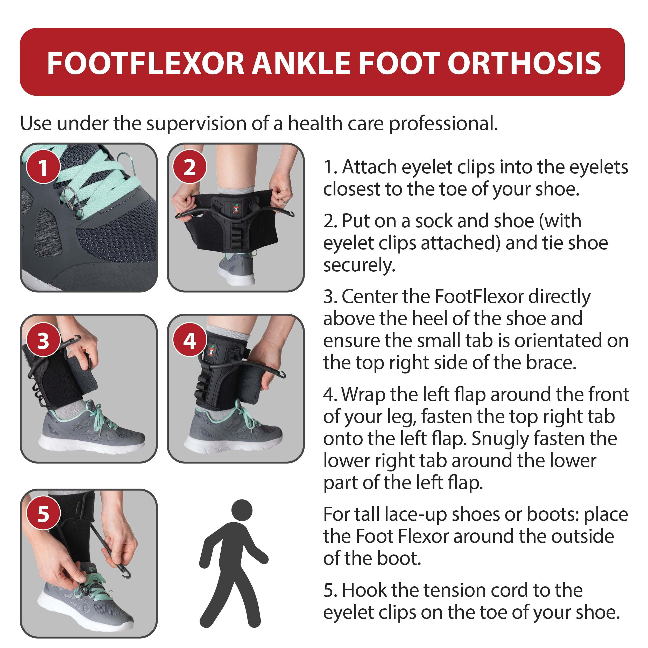 Core Products FootFlexor Foot Drop Brace - Soft Ankle Foot Orthosis (AFO) for Walking Support - Drop Foot Brace for Men & Women, XSmall/Small