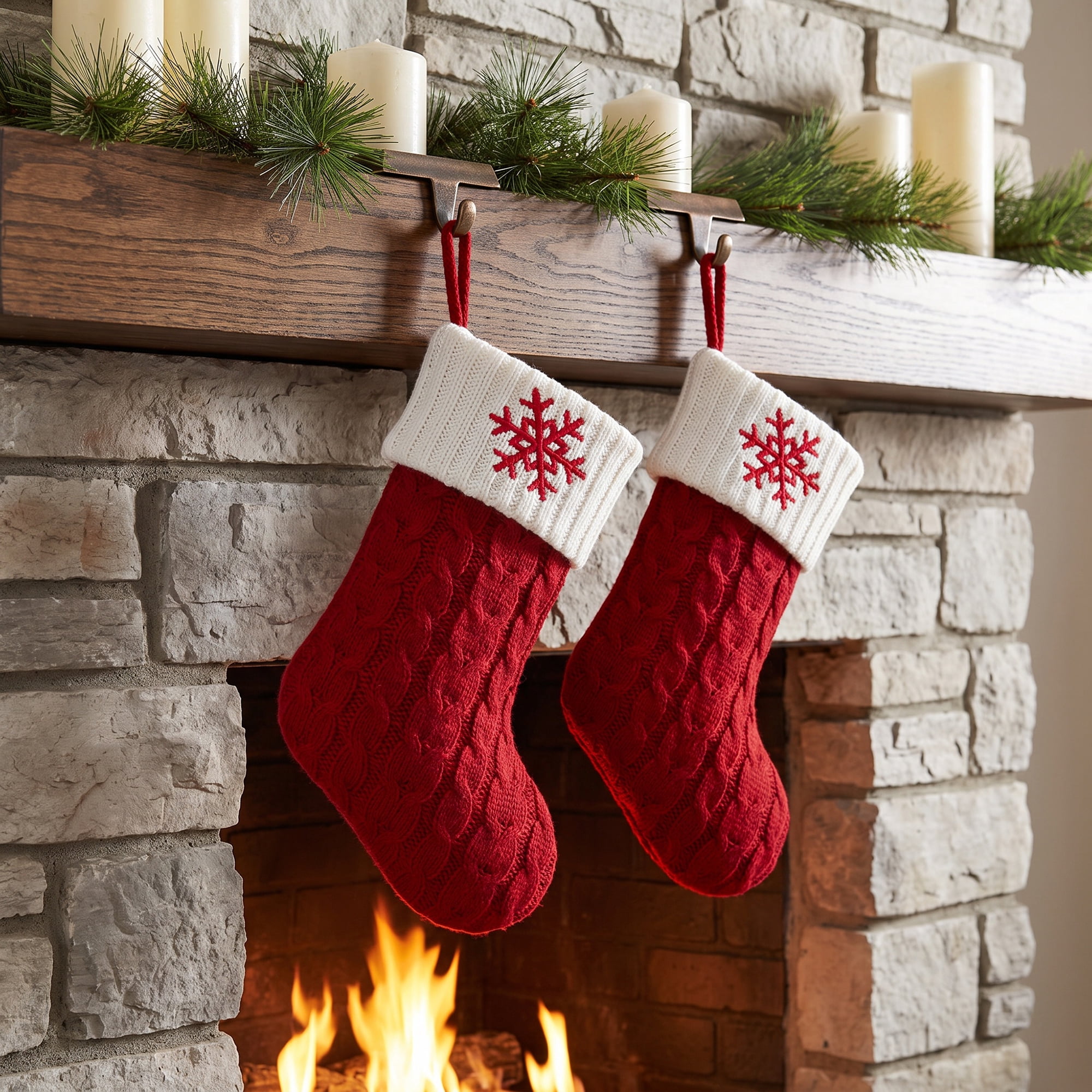 Unique Bargains Double Layer Shabby Chic Christmas Stocking Snowflake 6" Opening Width