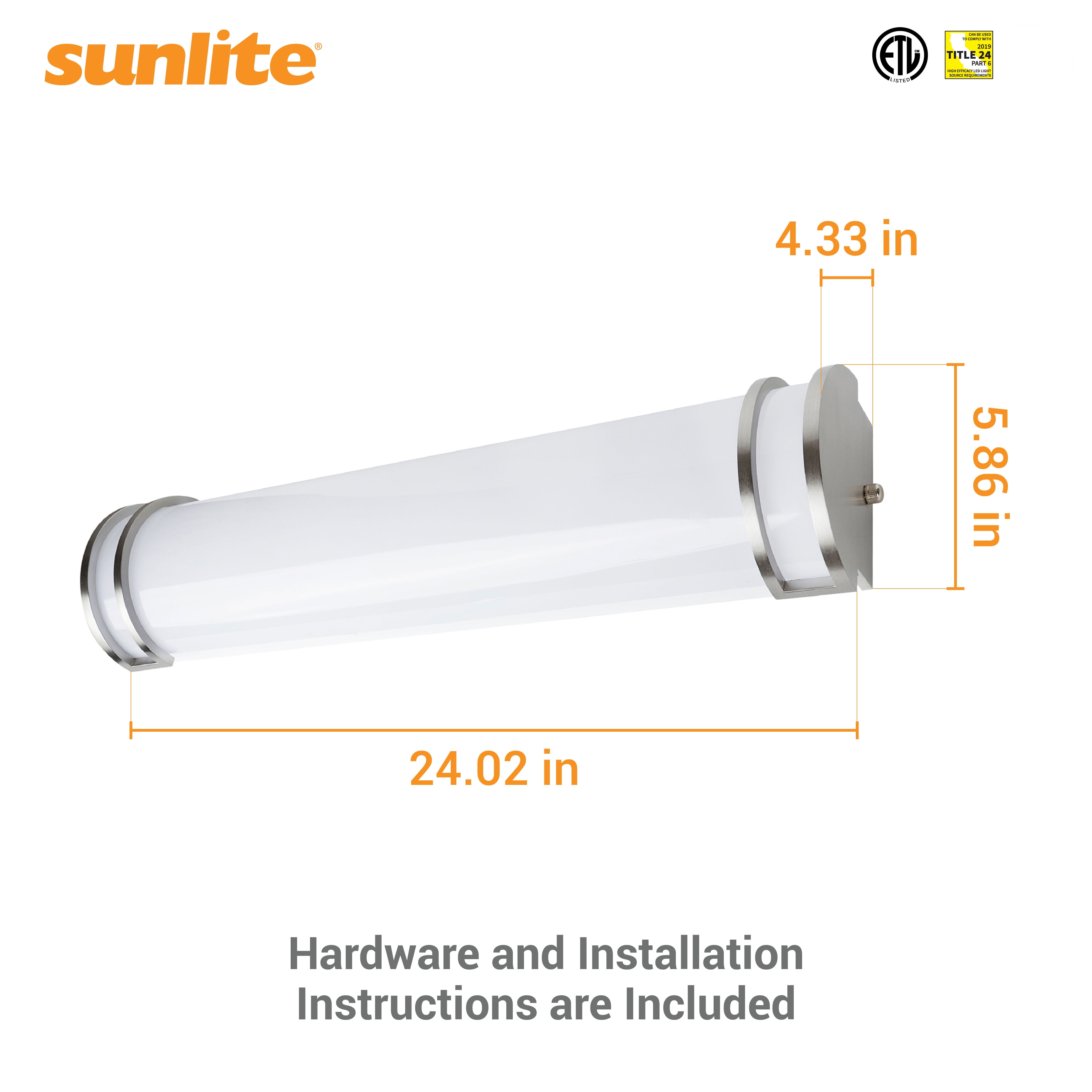 Sunlite 24-Inch Linear LED Bar Vanity Fixture, Power Selectable 15W/20W/25W, 100-277V, 2369 Lumens, Color Selectable 30K/40K/50K, 90 CRI, Dimmable, ETL Listed, Title-24 Compliant