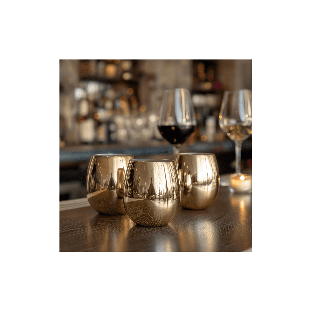 K&K Home Gold Stainless Steel Unbreakable Gold Stemless Wine Glasses - 15 oz - Set of 4 Colored, Stemless Metal Wine Glasses Perfect for Outdoors, Weddings, and Parties