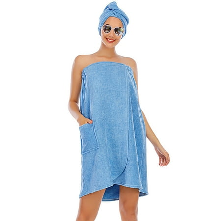 

Women s 2Pcs Towel Wrap Bathrobe Super-Absorbent Solid Color Soft Adjustable Spa Robe Quick-Drying Hair Shower Cap for Gym Shower