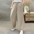 thumbnail image 4 of Stamzod Women's Pants Fashion Solid Color Elastic Waist Drawstring Wide Leg Pants with Pocket Loungewear Casual Loose Palazzo Pants for Women Beige XL, 4 of 5