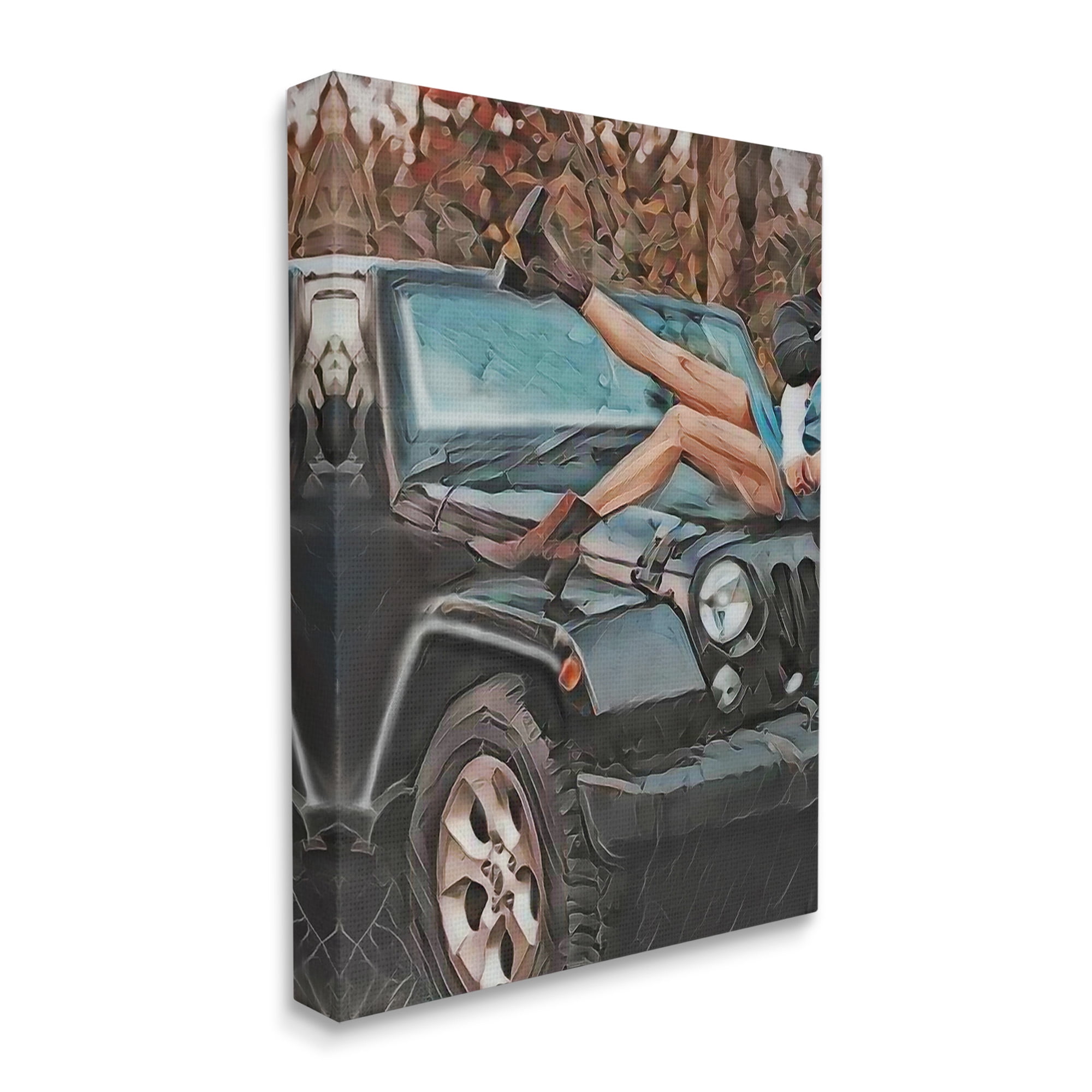 Stupell Industries Cowgirl on Car Hood Transportation Painting Gallery Wrapped Canvas Art Print Wall Art, 24 x 30