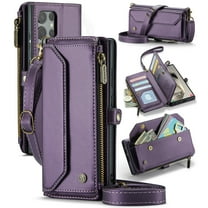 ShieldFlex for Samsung Galaxy S23 Ultra Wallet Case with 10 Card Slots Zipper Pocket,PU Leather Magnetic Flip Folio Wristlet Shoulder Strap S23 Ultra 5G Phone Case Wallet for Women Men,Purple