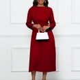 thumbnail image 2 of AURA Plus Size Autumn Pleated A Line Commuter Dress Elegant High Waist Midi OL Dress XL XXXL, 2 of 10