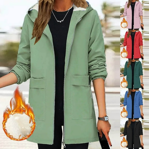 Jinhomg Soft Shell Jacket for Women Lightweight Comfy Mid Length Full-Zip Puffer Coat Fall Winter Warm Long Sleeve Hooded Jackets with Pockets Limited Time 90 off Clearance Sale Army Green L