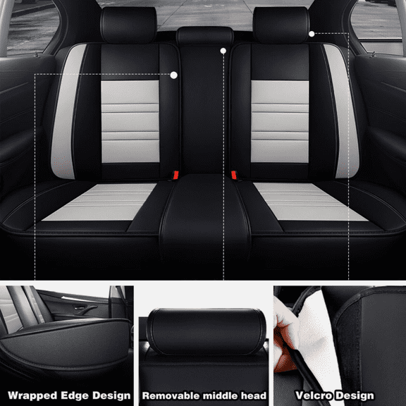 HUOEPU Leather Car Seat Covers 5 Pieces Full Set Universal Seat Covers for Kia K5 Seltos Sportage Forte Optima 1995-2024 5-Seat Black Grey