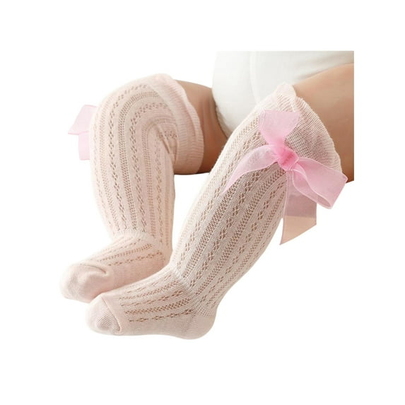 Arvbitana Infant Baby Girls Princess Over-The-Knee Socks Solid Color Hollow Mesh Bowknot Breathable Mouth Socks Cute Loose Long Stockings 0-24M
