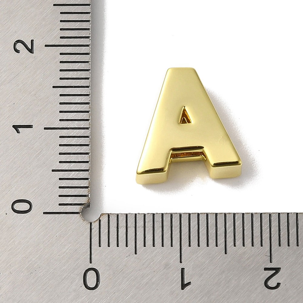 Brass Micro Pave Cubic Zirconia Beads Long-Lasting Plated Real 18K golden Plated Alphabet Letter A-Z 12-12.5x8-12.5x4.5-5mm Hole: 8.5-9.5x2mm
