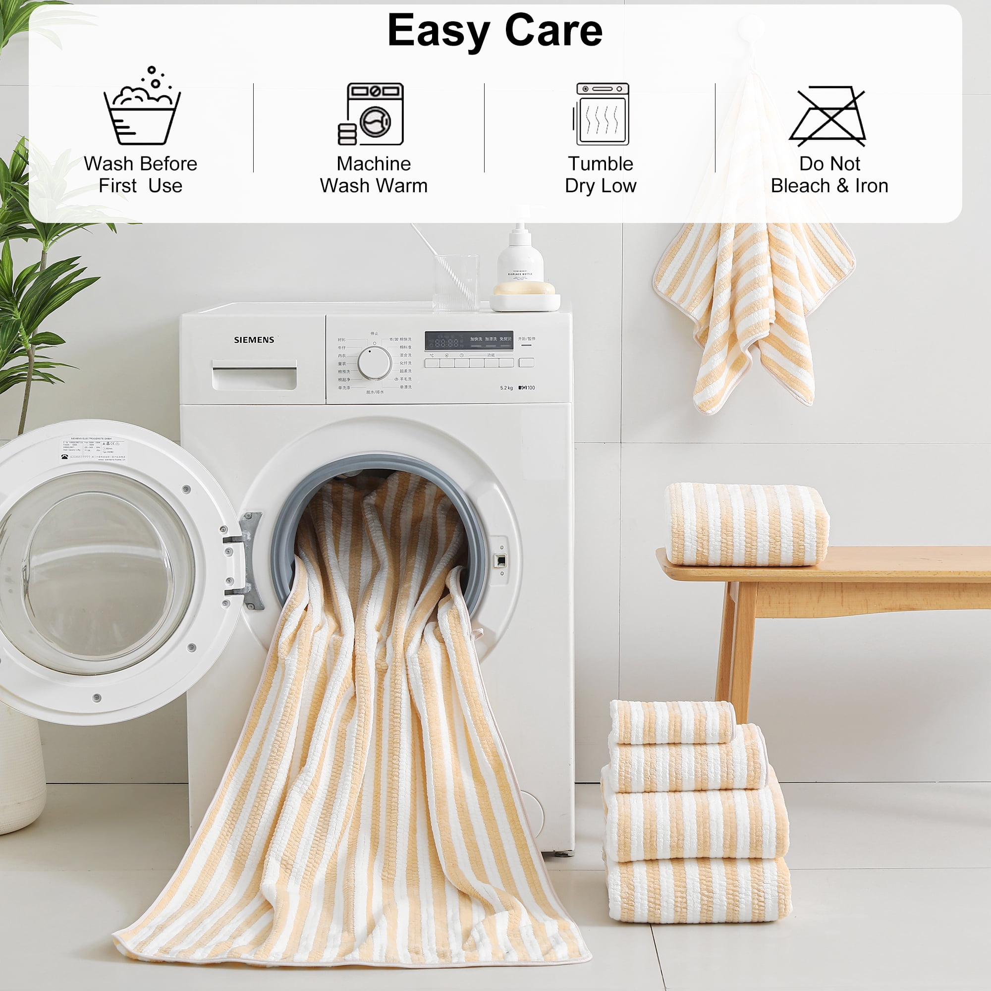 Jessy Home 6 Piece Apricot Yellow Bath Towel Set for Bathroom-2 Bath Towels,2 Hand Towels,2 Washcloths Soft and Plush Highly Absorbent Towel for Hotel & Spa
