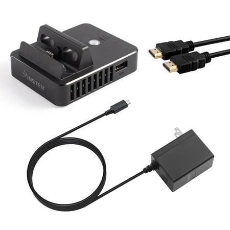 Insten Portable Charger Docking Station [HDMI Out HDTV][Type C Fast Charging Port][3-Port USB] for Nintendo Switch (with 20' HDMI Cable & AC Adapter Power Supply)