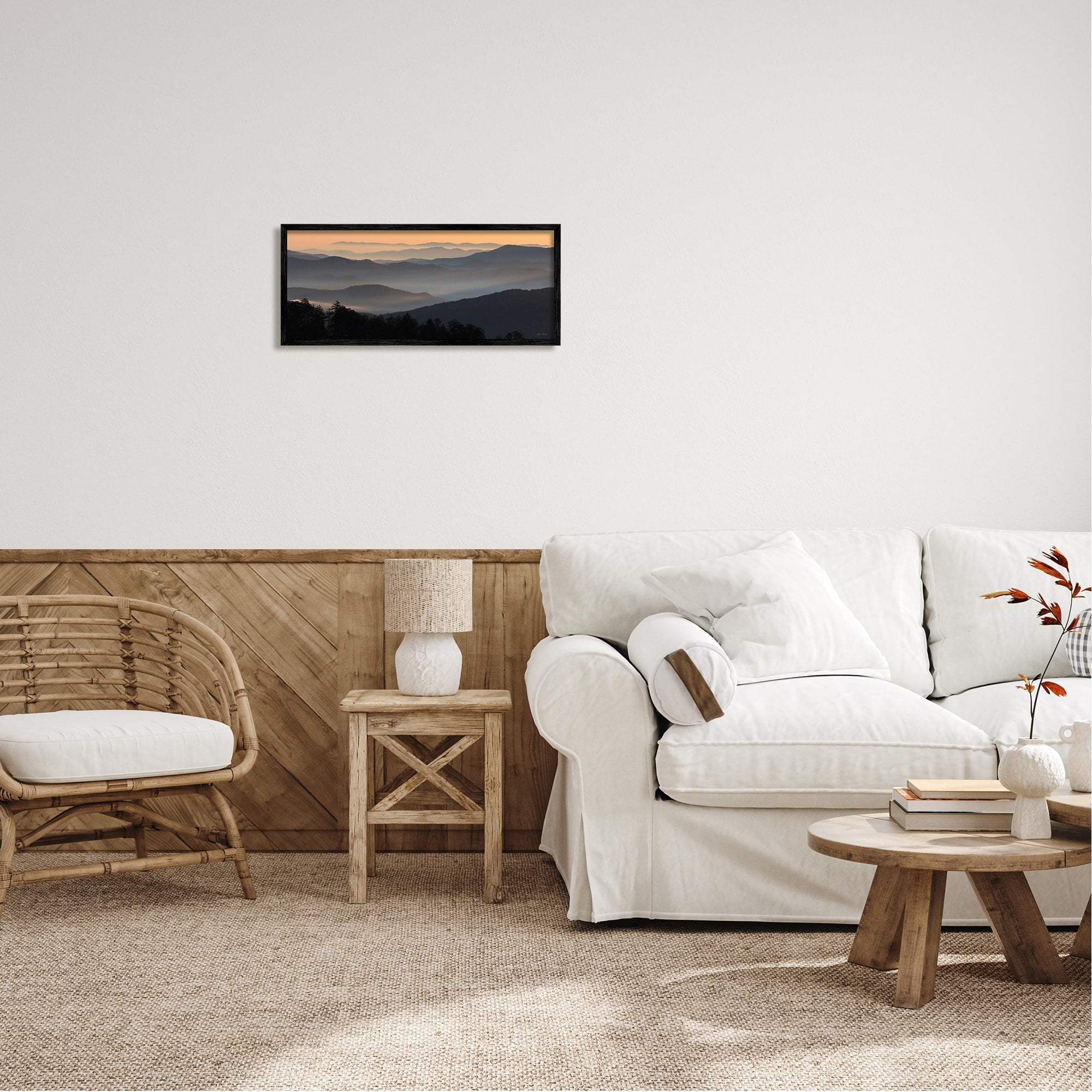 Stupell Industries Orange Sunrise Sunset Sky Mountain Range Silhouettes Framed Wall Art, 24 x 10, Design by Lori Deiter