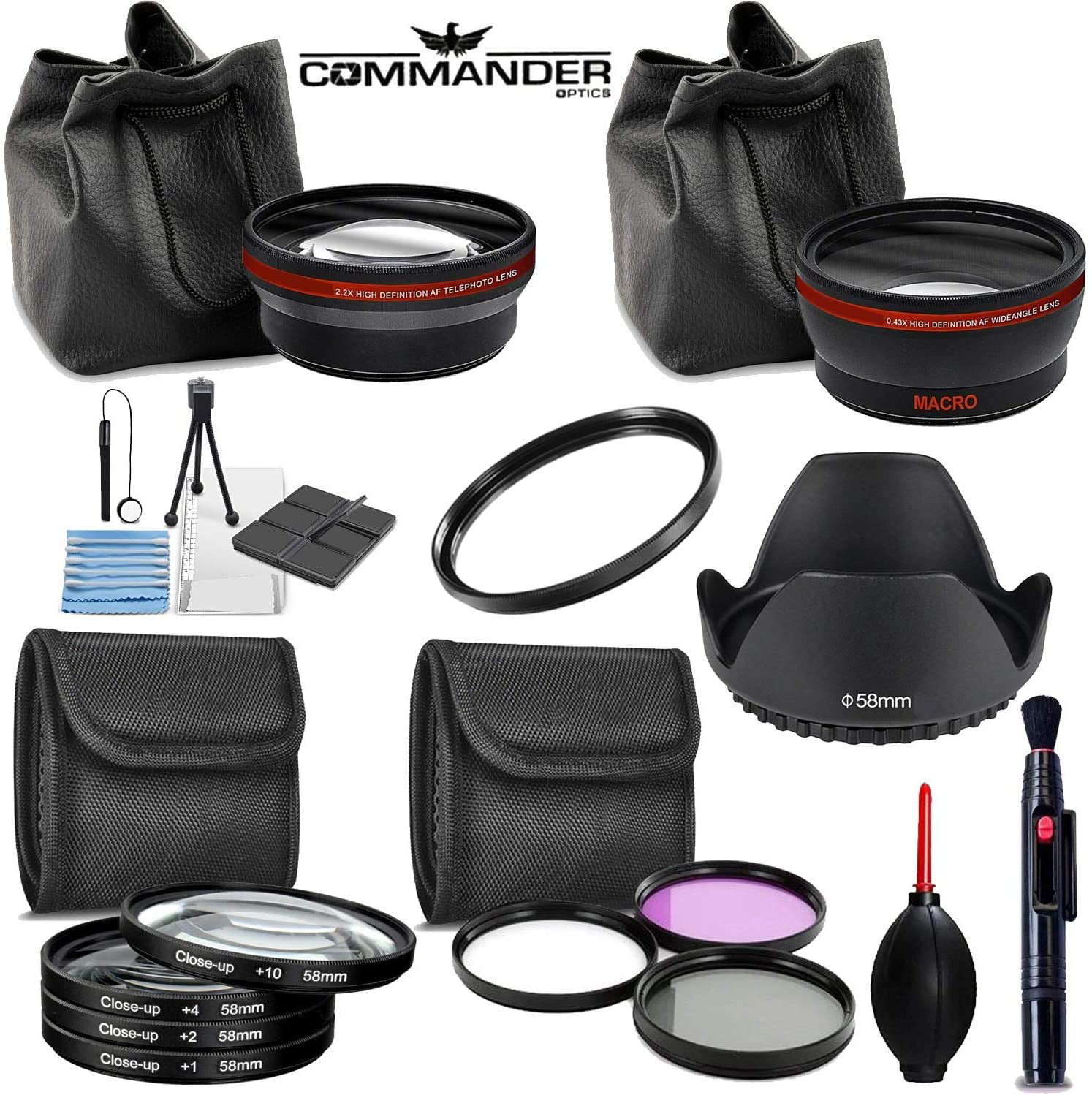 58mm Telephoto and Wide Angle Lens with Accessories for Canon EOS 77D and 80D 