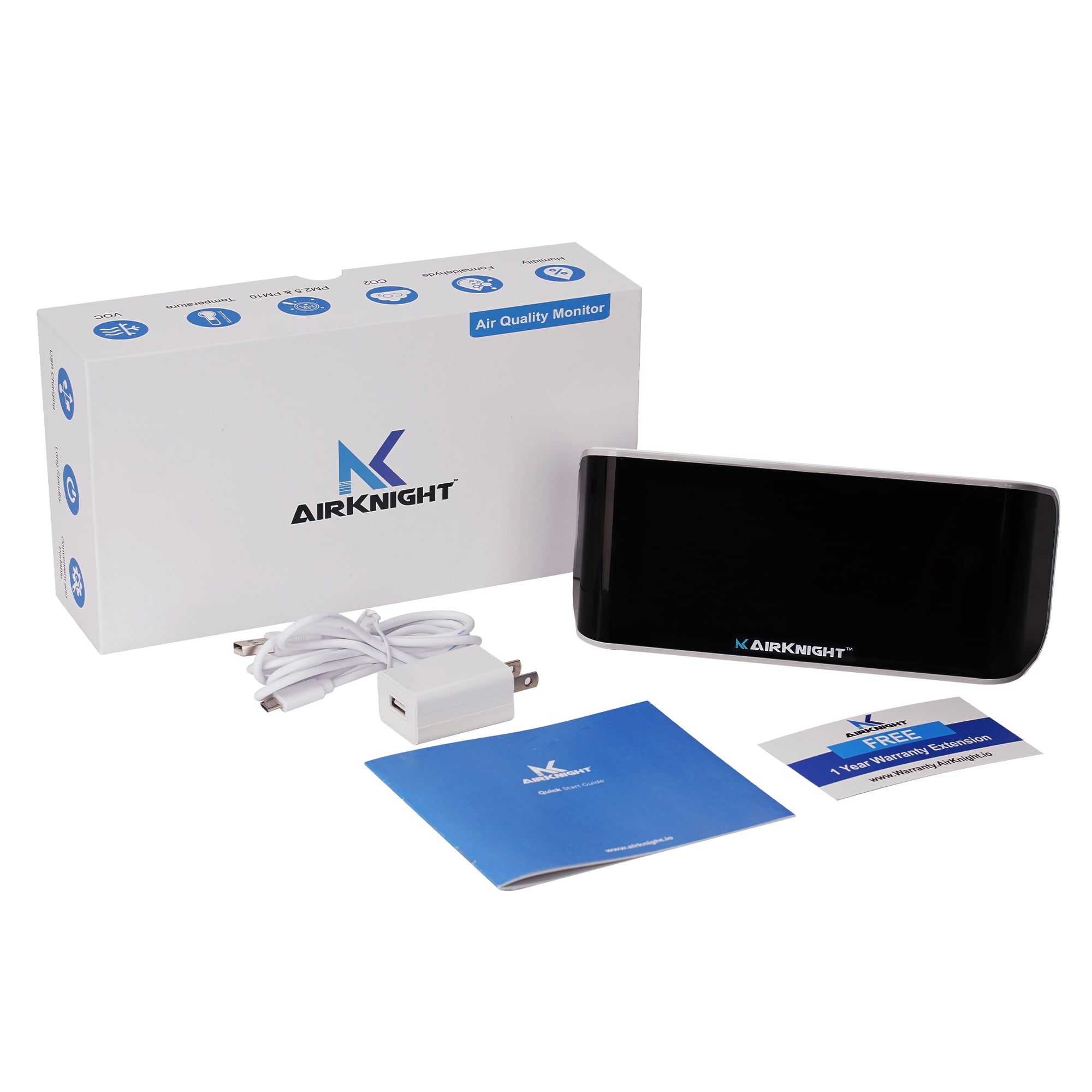AIRKNIGHT 9-In-1 Indoor Air Quality Monitor Indoor Portable CO2 Monitor, VOC Sensor, Formaldehyde Detector, AQI, PM2.5 + 4 More Home Monitoring, Air Quality Tester – Confined Space Clean Air Monitor
