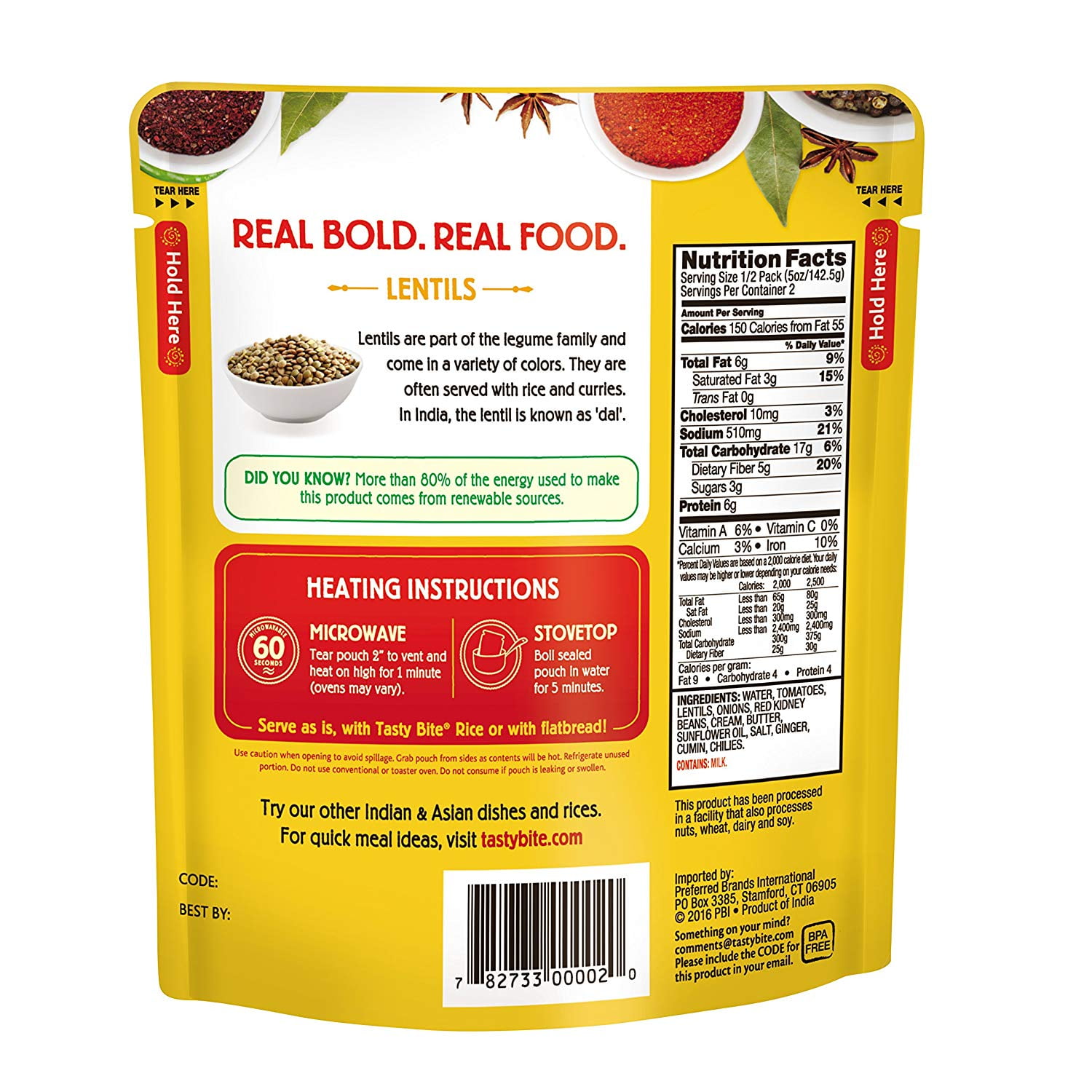 Tasty Bite Madras Lentils Nutrition Effective Health