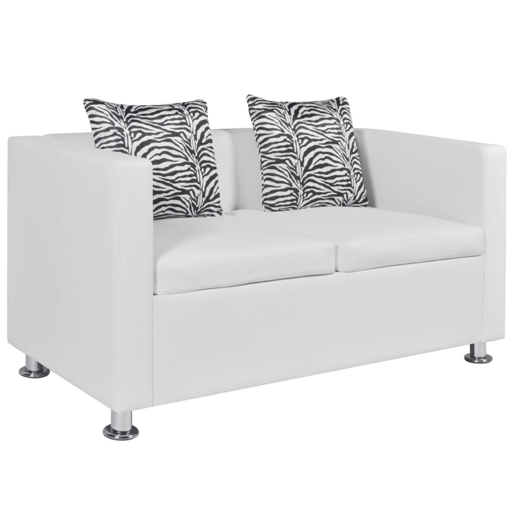 Kepooman Modern Artificial Leather Loveseat Sofa with Pillows for Living Room, White Kepooman Modern Artificial Leather Loveseat Sofa with Pillows for Living Room, White