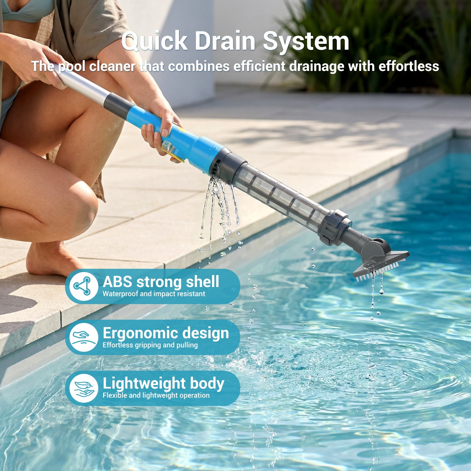 Efurden Cordless Pool Vacuum, Handheld Pool Vacuum for Small Above Ground Pools, Hot Tubs and Spas, 60 Minutes Runntime (Blue)