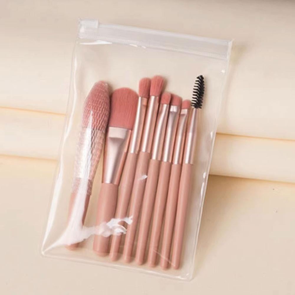 8Pcs Makeup Brush Set With Foundation Blush Eyeshadow Lip & Make Up Bag E7E4