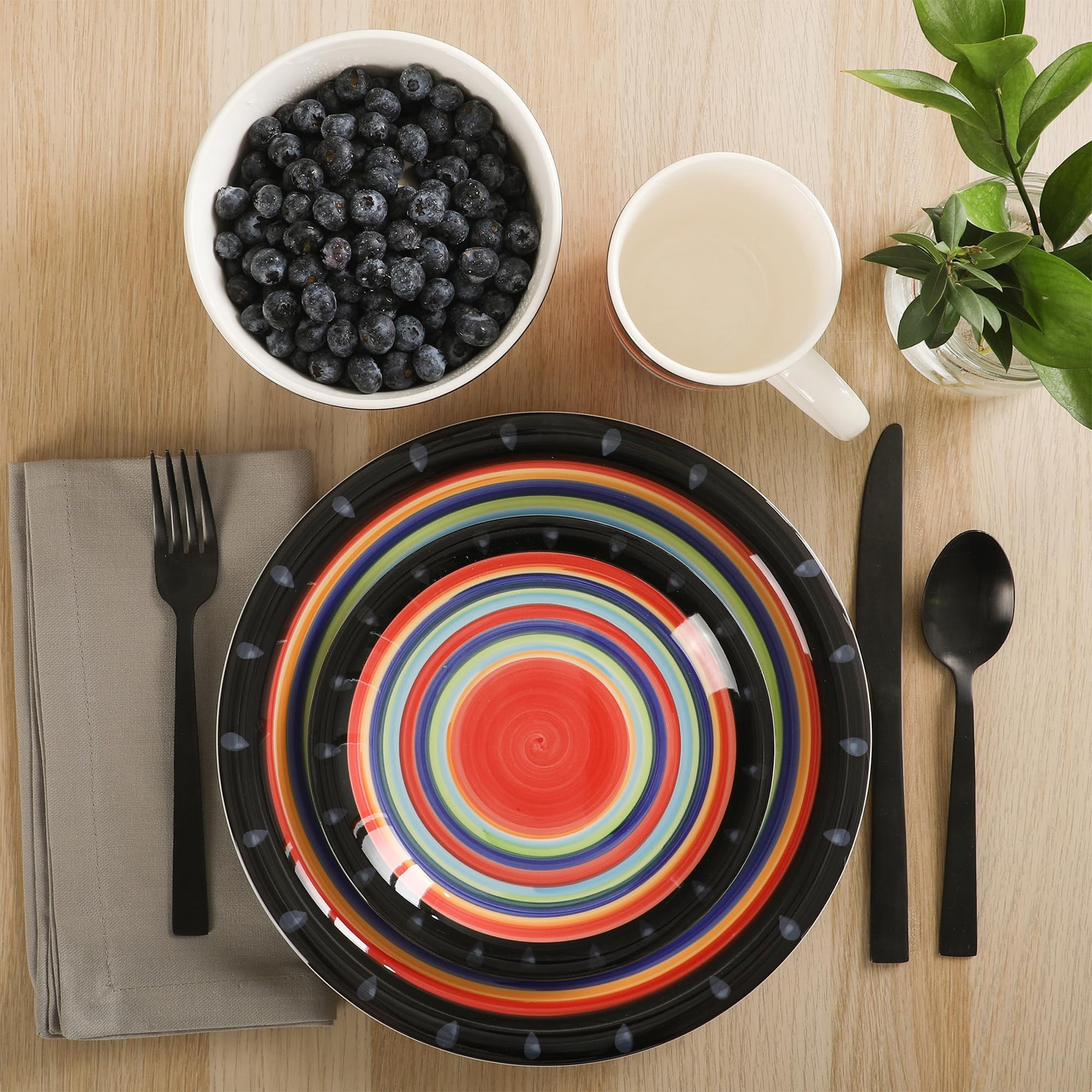 12-Piece Stoneware Dinnerware Set for 4, Cream Round Plates and Bowls, Modern Matte Finish, Microwave and Dishwasher Safe