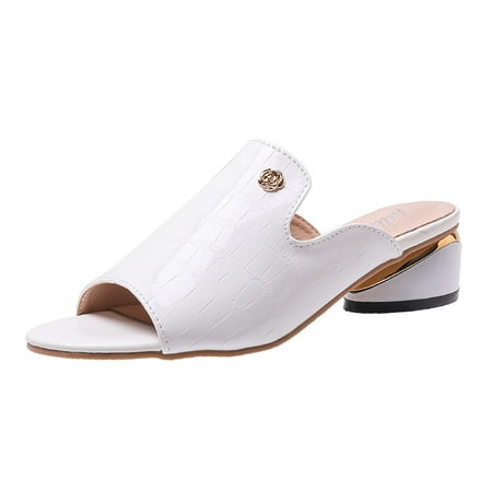 

ZBCHLS Womens Chunky Heels Sandals Summer Fish-toe Mid Heel Sandals Soft Leather Fashion Slingback Slip On Shoes Slippers