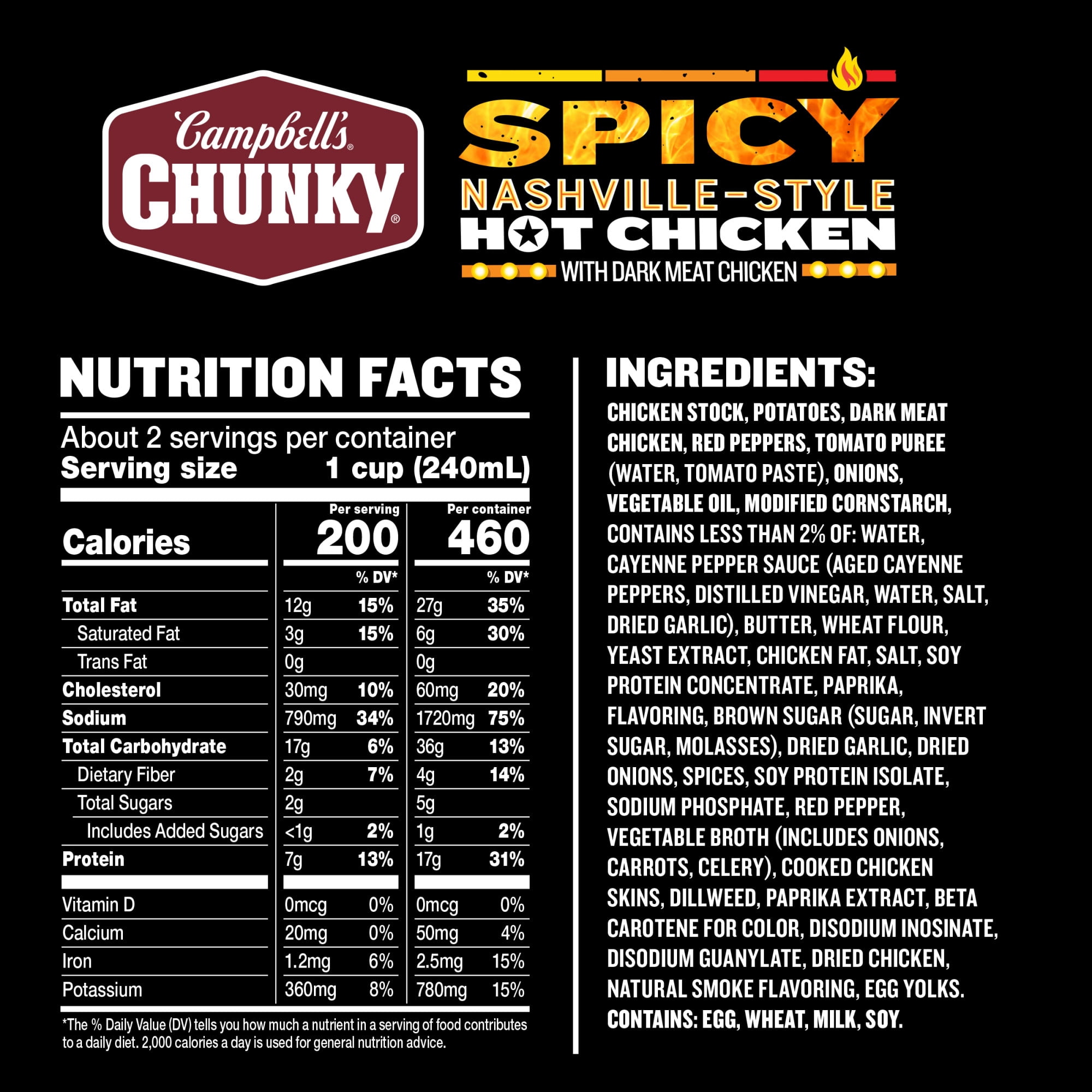 (12 pack) Campbell’s Chunky Soup, Spicy Nashville-Style Hot Chicken Soup, 18.8 oz Can