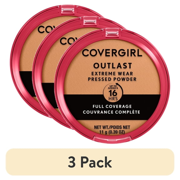 (3 pack) COVERGIRL Outlast Extreme Wear Pressed Powder, 862 Natural Tan, 0.38 oz, Full Coverage