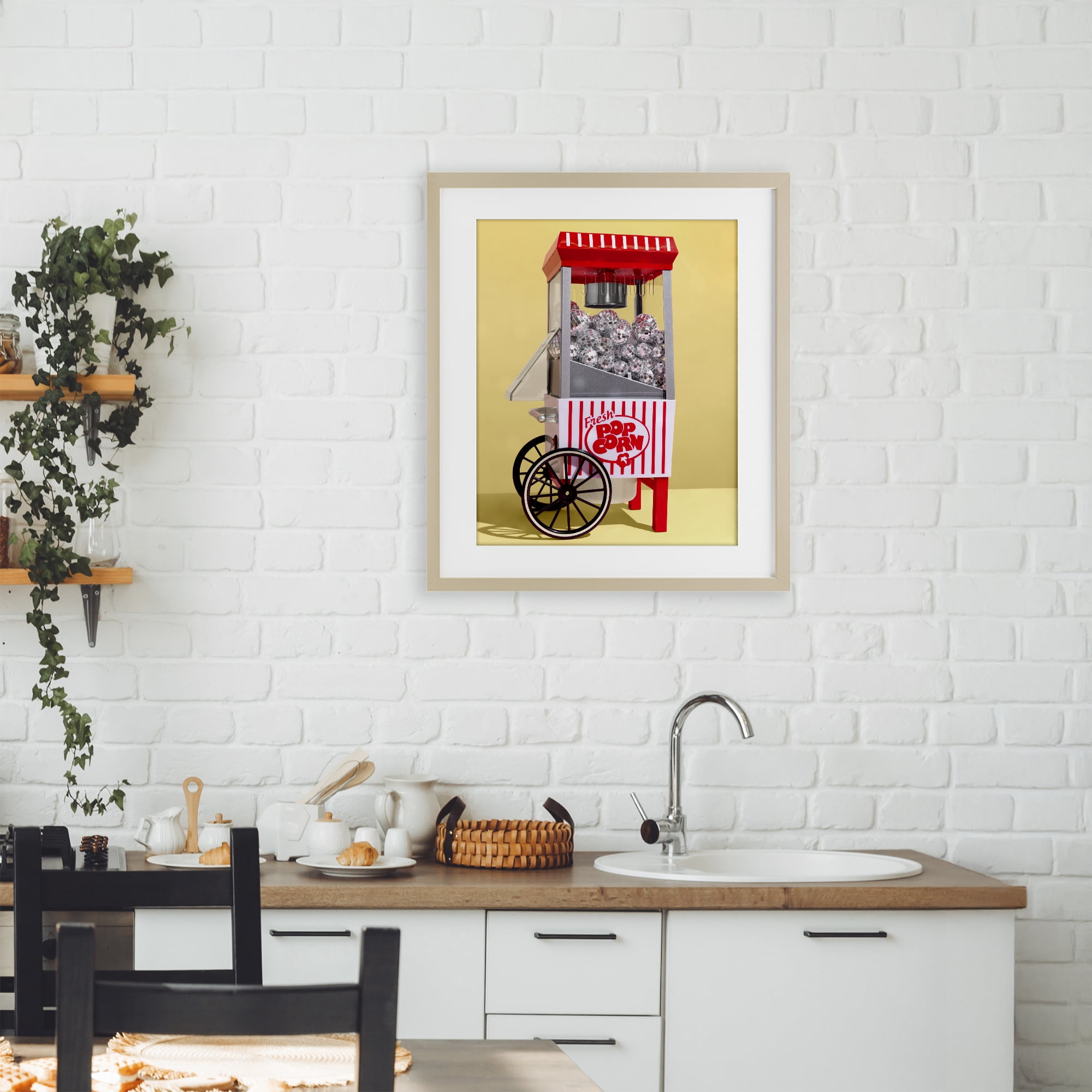 Stupell Industries Disco Popcorn over Yellow Birch Framed Print Under Glass, design by LISH Creative