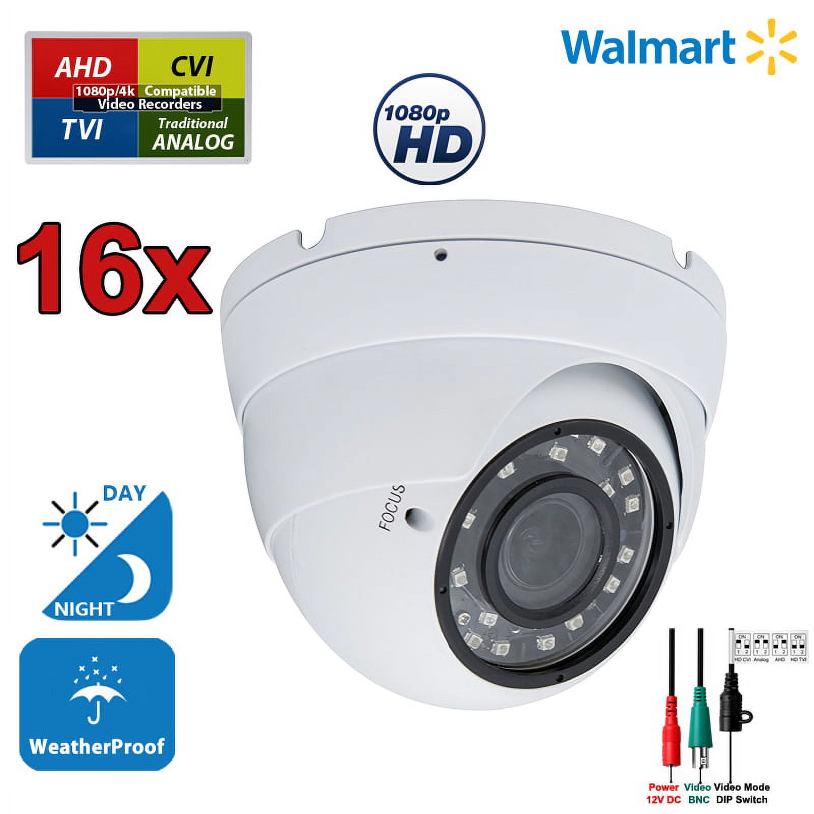 Evertech 1080P High Resolution Indoor Outdoor Security Surveillance Camera Adjustable Vari-Focal Lens 4in1 AHD TVI CVI and Analog Camera - Pack of 16 - image 2 of 6