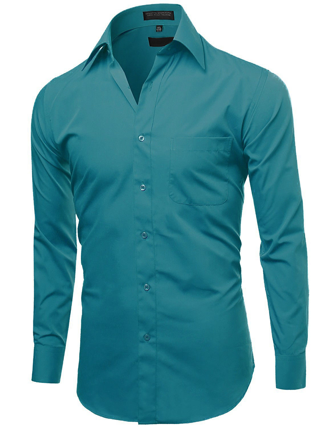 UltraClub Men's Long Sleeve Button Down Dress Shirt – Wrinkle Resistant, Solid Blue, Regular Fit