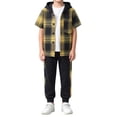 thumbnail image 7 of BLVB Boys Clothes Sets Plaid Short Sleeve Hooded Button Shirt and Jogger Pants for Toddler Kids Fall Outfits(Yellow,6-7Years), 7 of 7