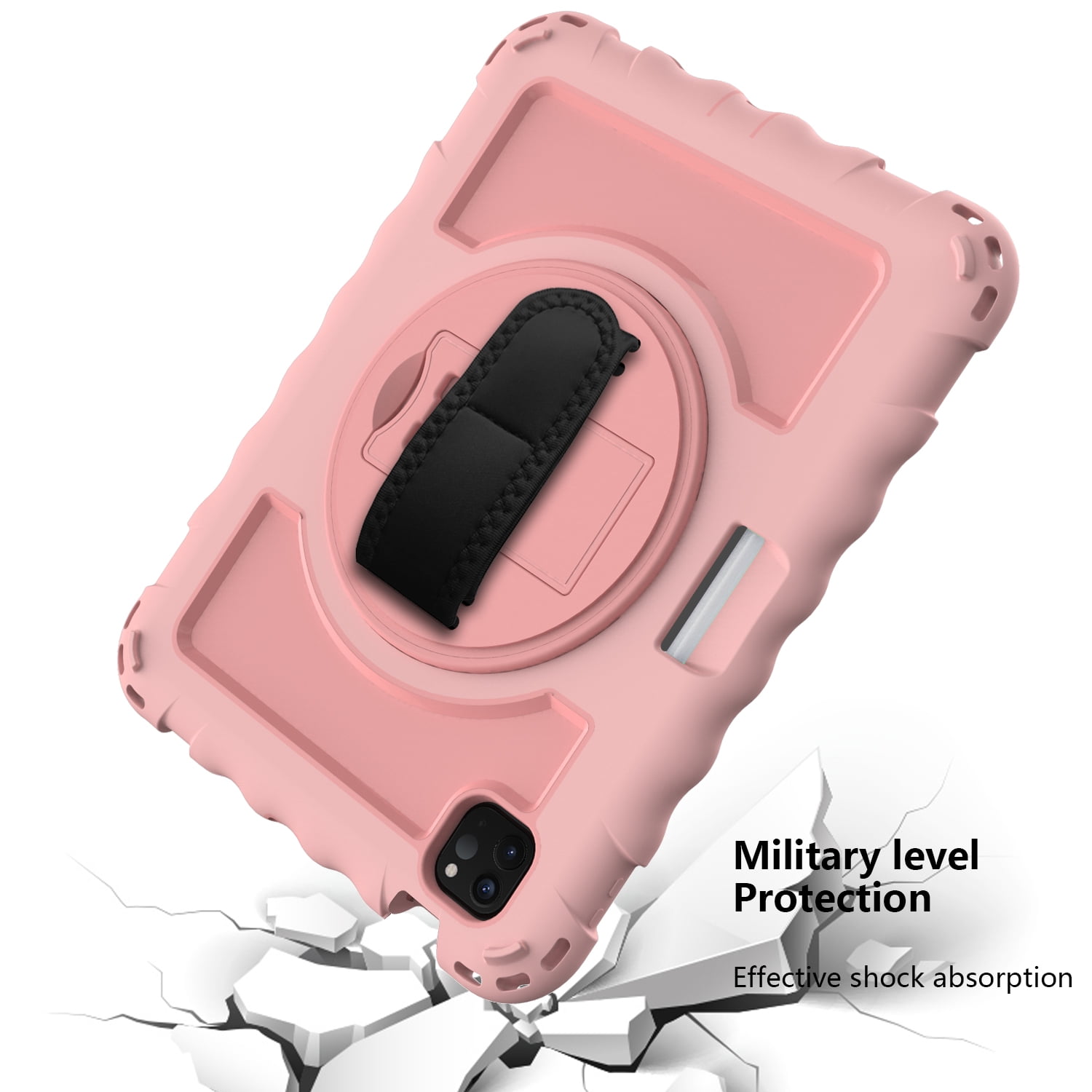 Allytech iPad Air 5 4 10.9 Case 2022/2020, Heavy Duty Shockproof Kids Case with Pencil Holder Hand Strap Kickstand Shoulder Strap for Apple iPad Air 5th 4th Generation 10.9 Inch -Rosegold