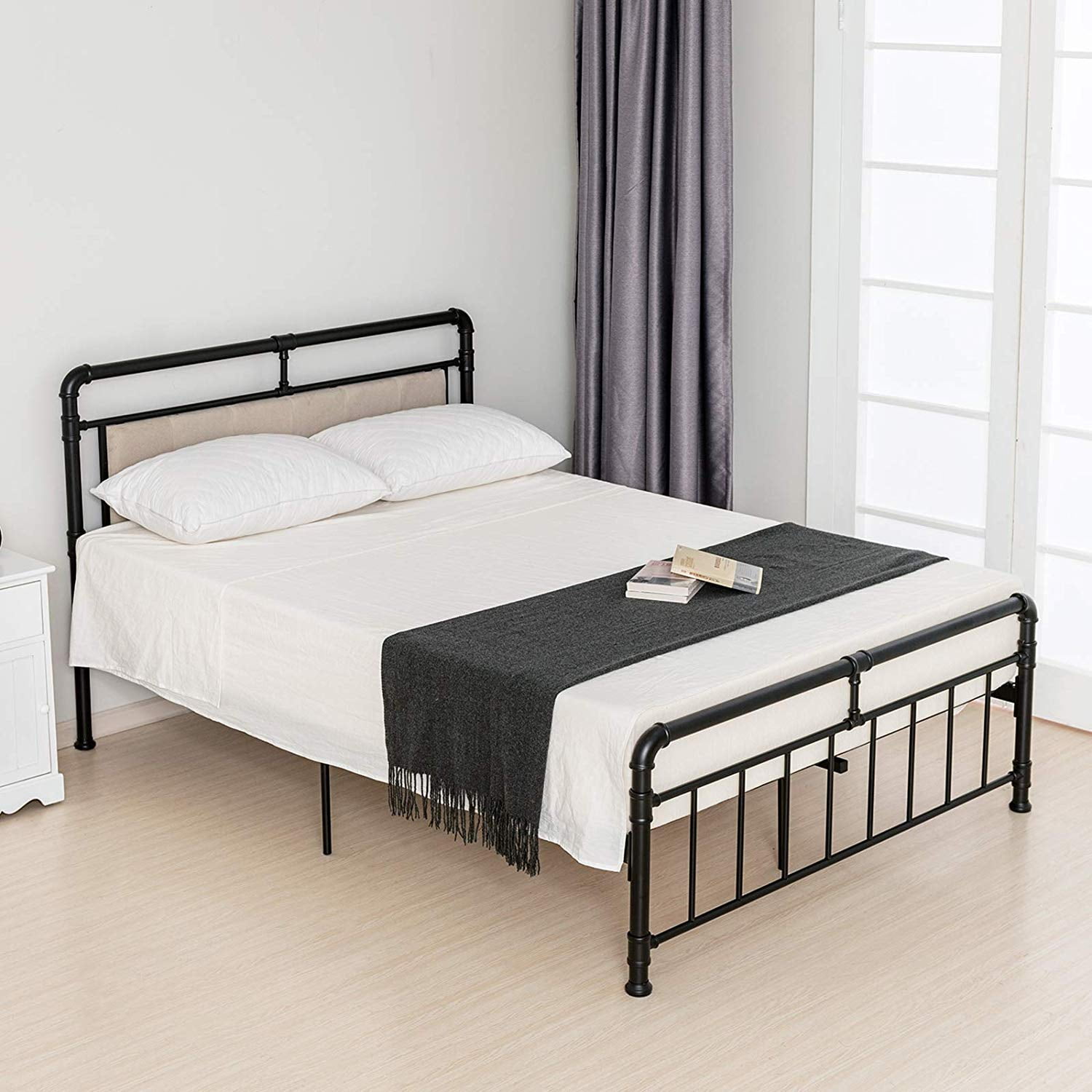 Mecor Bed Queen Size Platform Metal Frame, With Vintage Headboard And ...