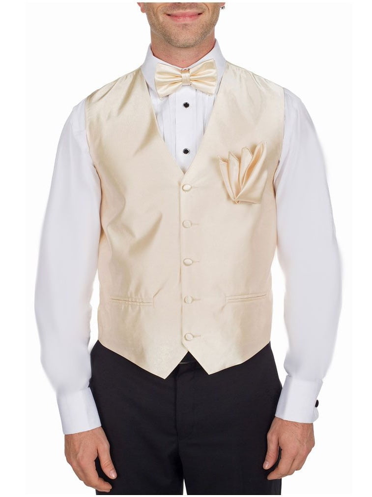 New Men's Formal Vest Tuxedo Waistcoat with free style self-tie Bowtie gold 
