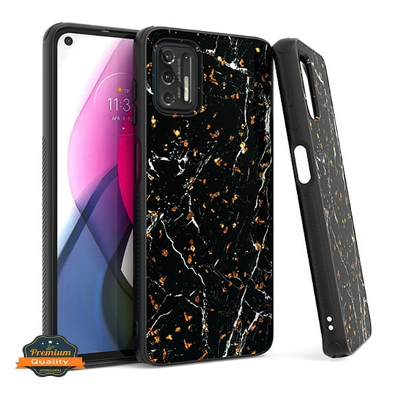 Xpression Case for Motorola Moto G Stylus 2021 Marble Fashion Stone Stylish Flake Glitter Bling Hybrid TPU Rubber Hard Protection Phone Cover [Marble Black]
