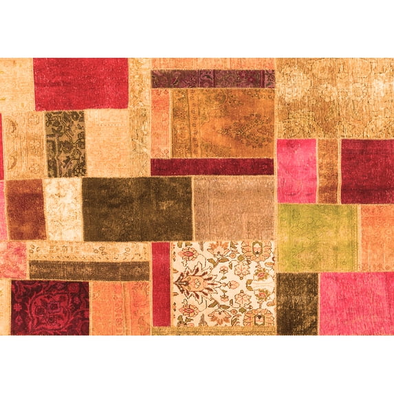 Ahgly Company Indoor Rectangle Patchwork Orange Transitional Area Rugs, 5' x 7'