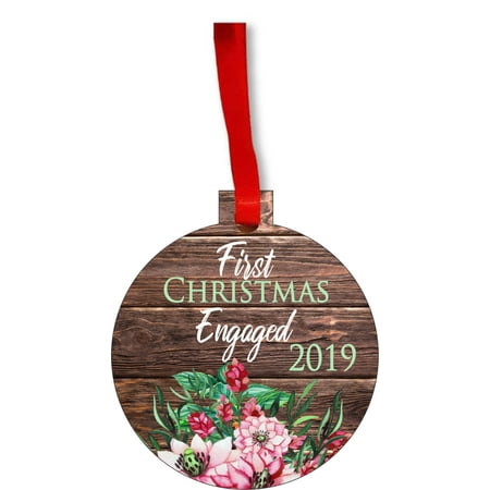 Ornaments Engagement First Christmas Engaged 2019 1st Round Shaped Flat Hardboard Christmas Ornament Tree Decoration - Unique Modern Novelty Tree Décor Favors