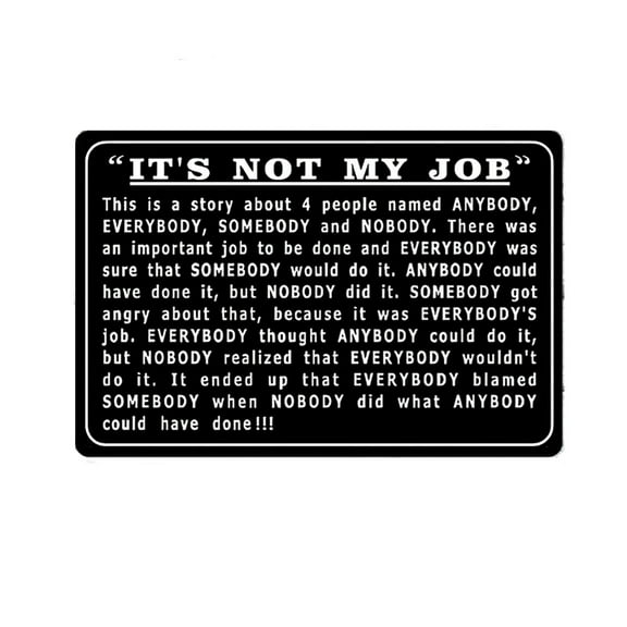 ERMUHEY It's Not My Job Anybody Everbody Somebody Nobody Sign Metal Tin Signs, Funny Sarcastic Poster for Home Office Restaurants Cafes Bars Pub Man Cave Wall Decor Plaque Sign 12x8 Inch